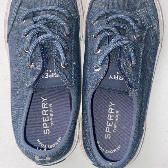 Sperry Boy’s Denim Jean Slip On Velcro Sneakers Memory Foam Size 12 - Picture 7 of 12